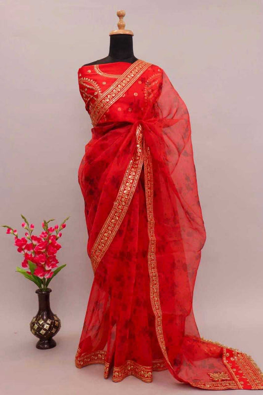 Organza Mpl Sobhagyawati Sarees  Organza Lace Border Sarees