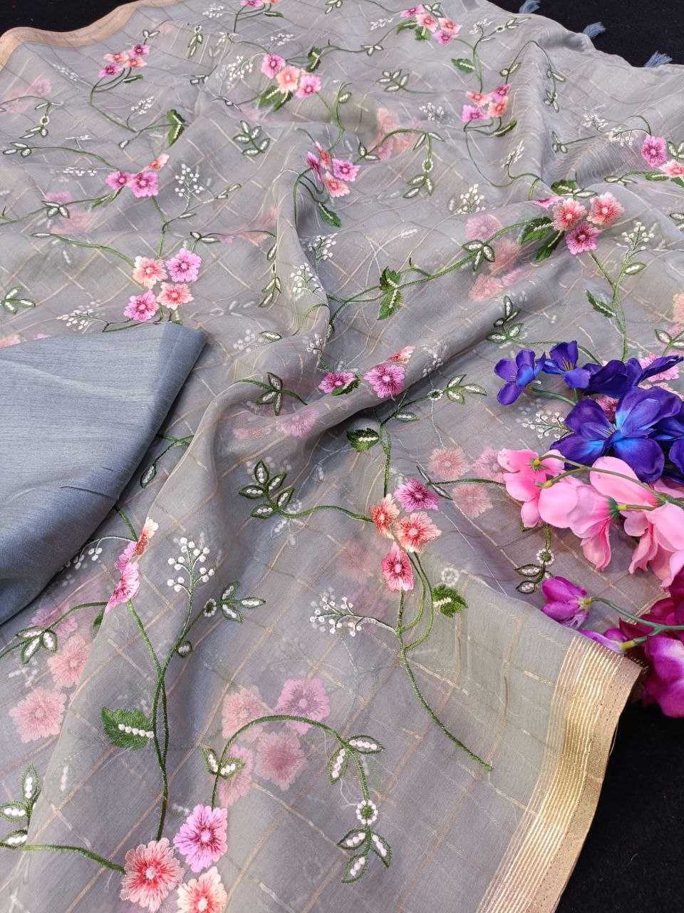 Organza Rae Attached  Sarees