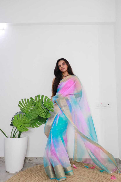 Organza Rdm Nylon Sarees  Organza Fancy Party Wear Sarees