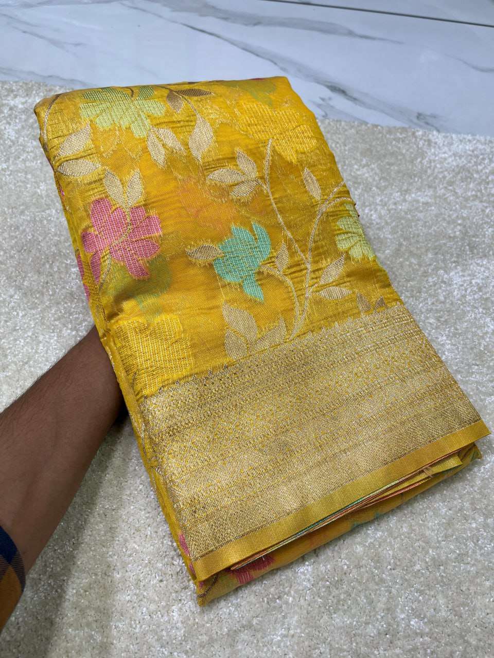 Organza Rew 04 Sarees  Organza Printed Zari Border Sarees