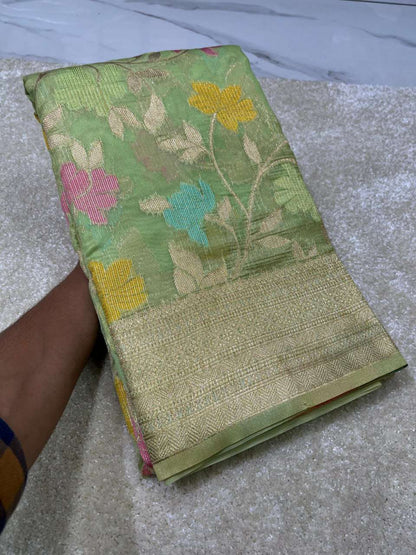 Organza Rew 04 Sarees  Organza Printed Zari Border Sarees