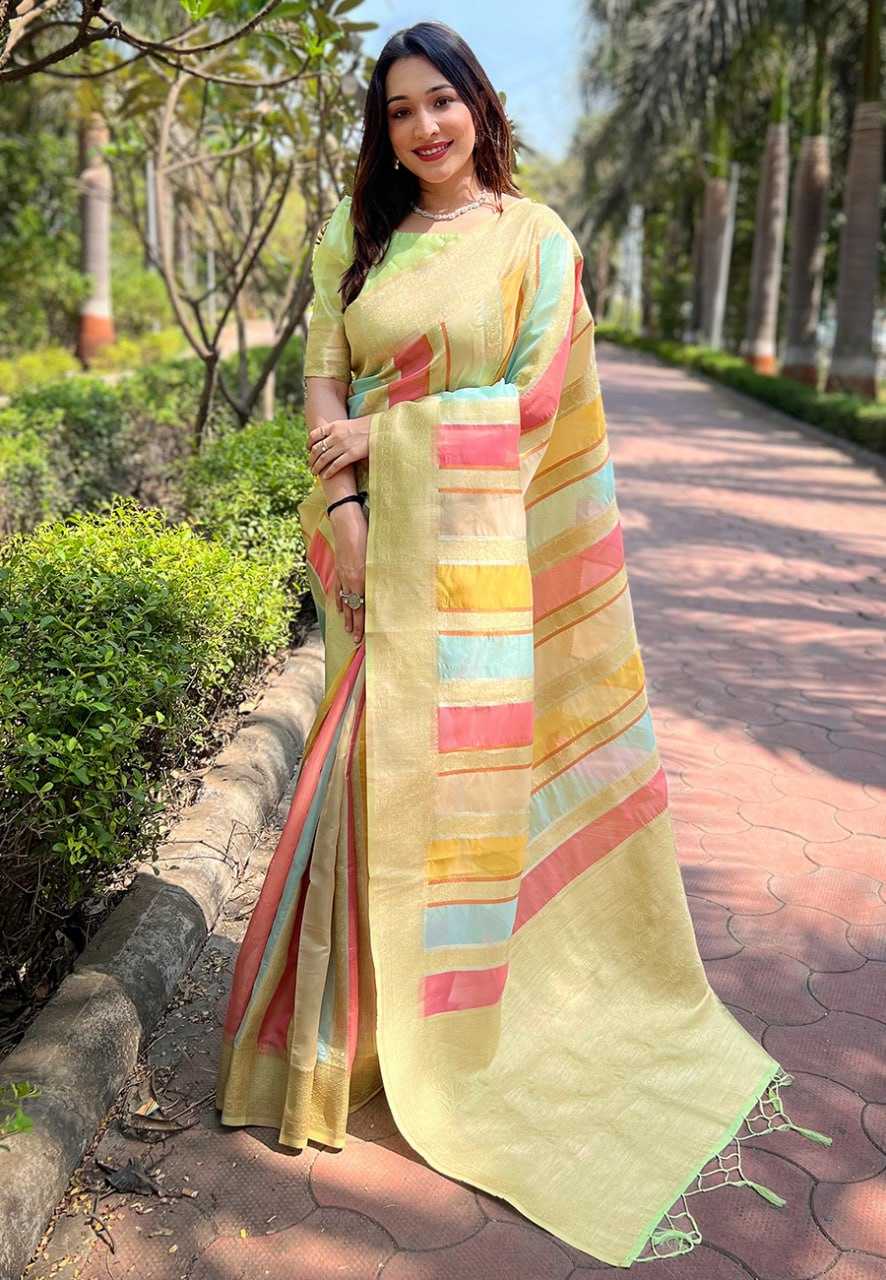 Organza Rew 3267 Sarees  Organza Fancy Zari Border Sarees