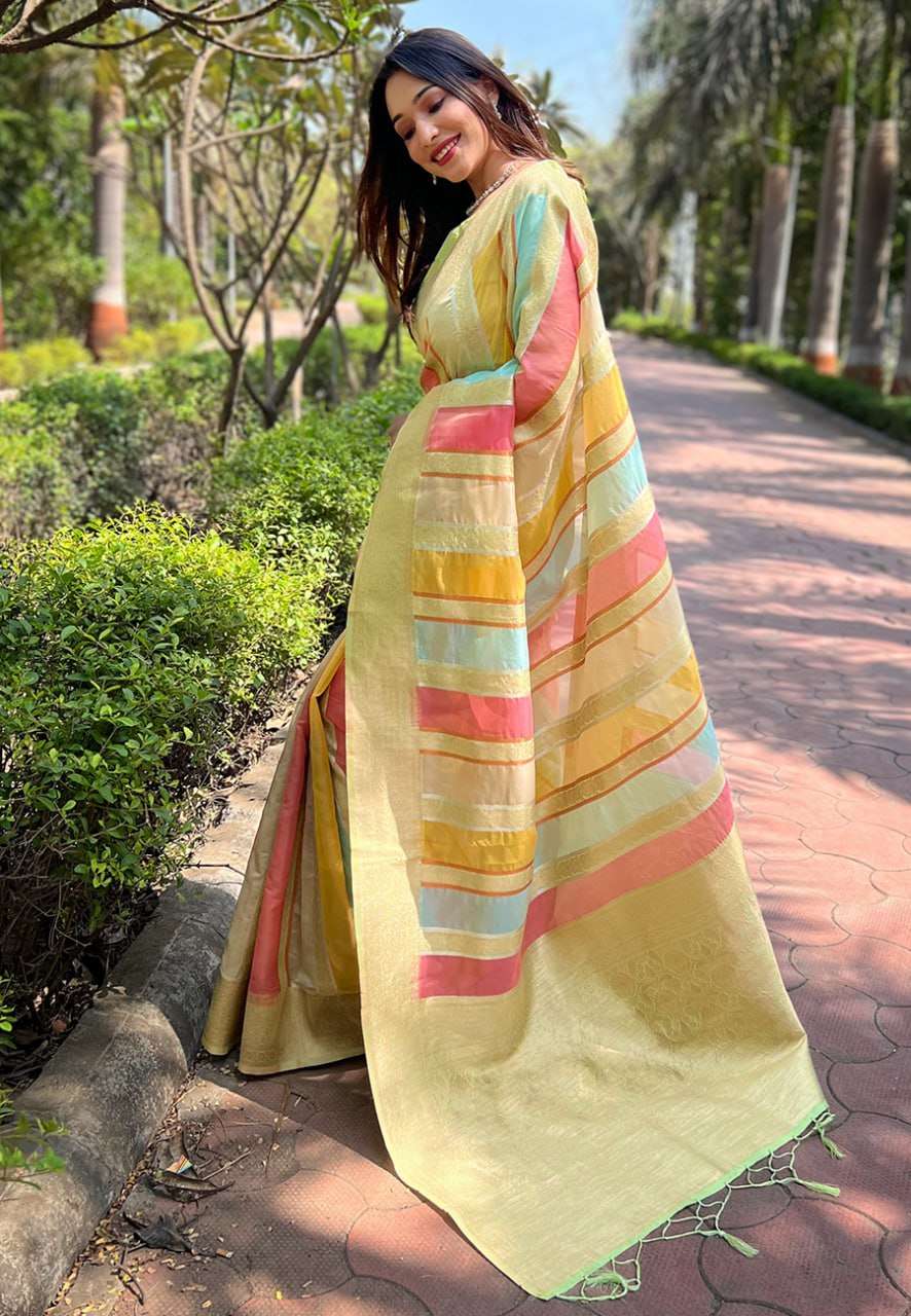 Organza Rew 3267 Sarees  Organza Fancy Zari Border Sarees