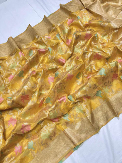 Organza Rin116 Rew25 Sarees  Organza Printed Zari Border Sarees