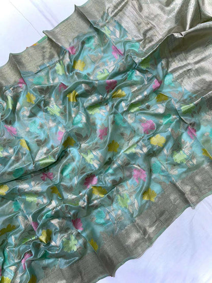 Organza Rin116 Rew25 Sarees  Organza Printed Zari Border Sarees