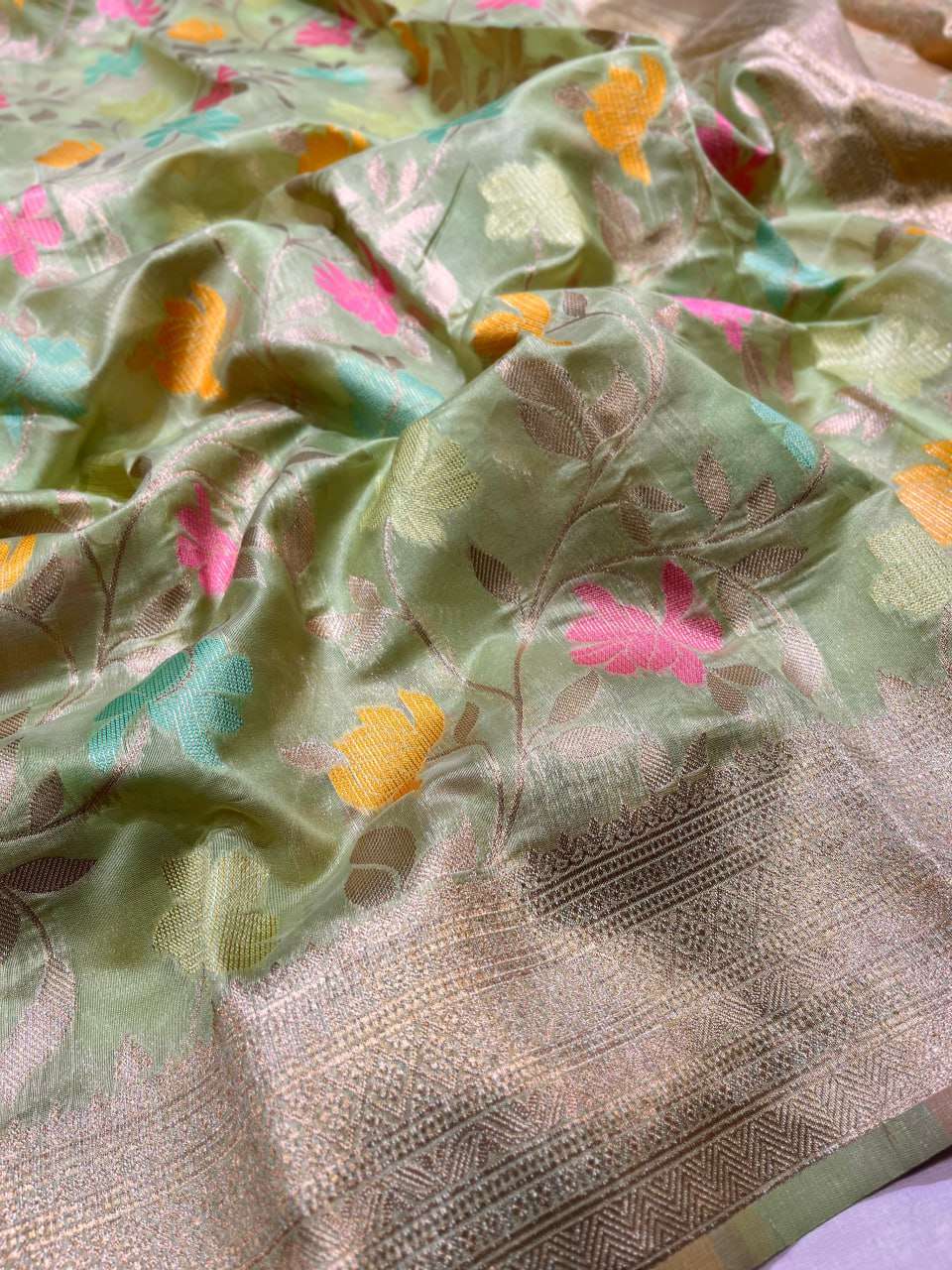 Organza Rin116 Rew25 Sarees  Organza Printed Zari Border Sarees