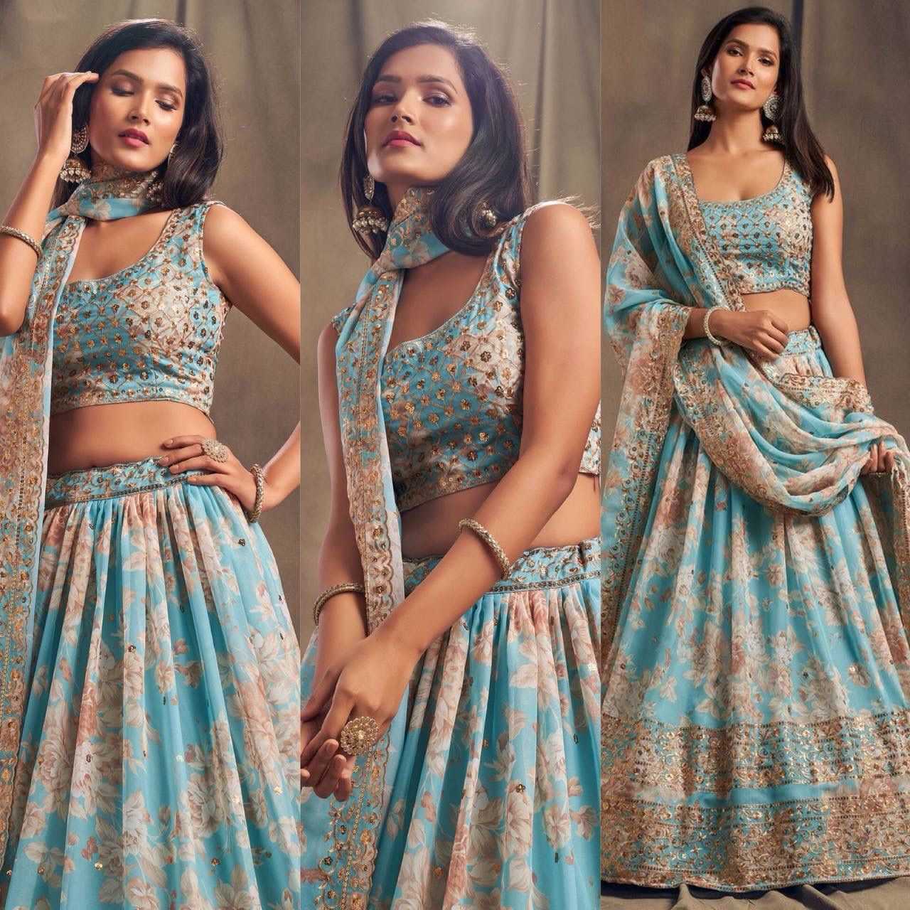 Organza Rin131 7611 Lehengas  Traditional Printed Embroidered Zari Work Lehengas