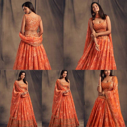 Organza Rin131 7611 Lehengas  Traditional Printed Embroidered Zari Work Lehengas