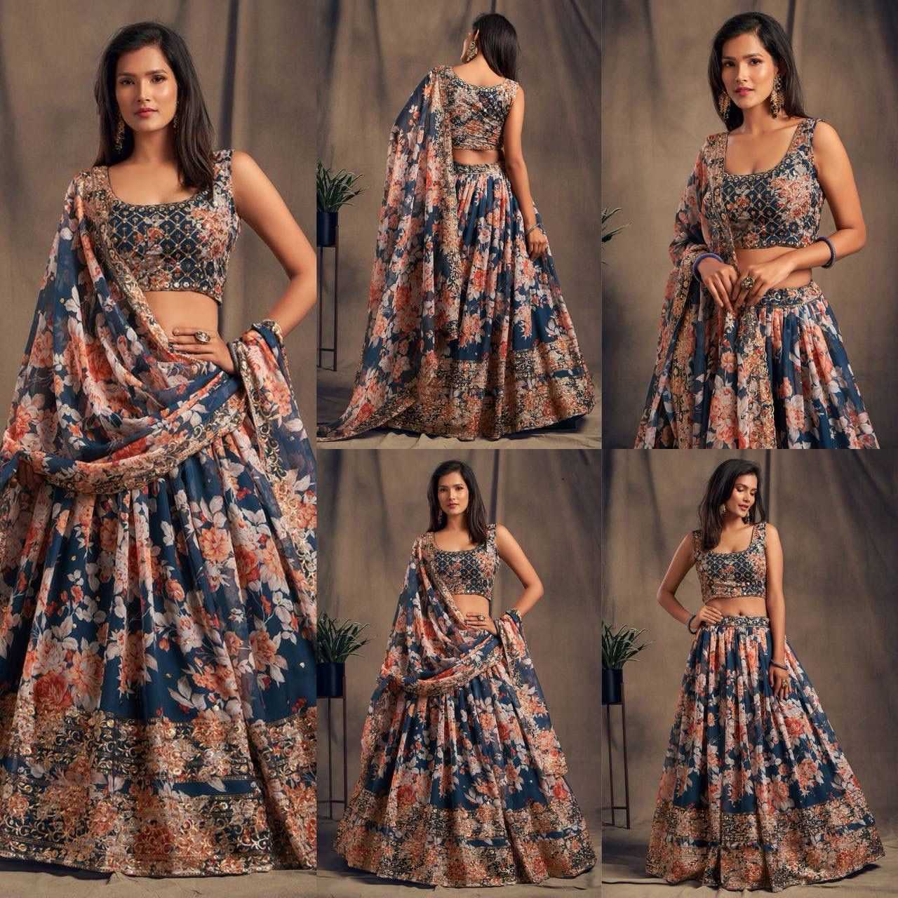 Organza Rin131 7611 Lehengas  Traditional Printed Embroidered Zari Work Lehengas