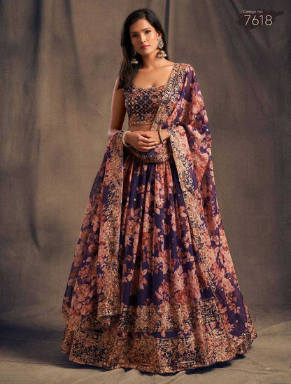 Organza Rin131 7611 Lehengas  Traditional Printed Embroidered Zari Work Lehengas