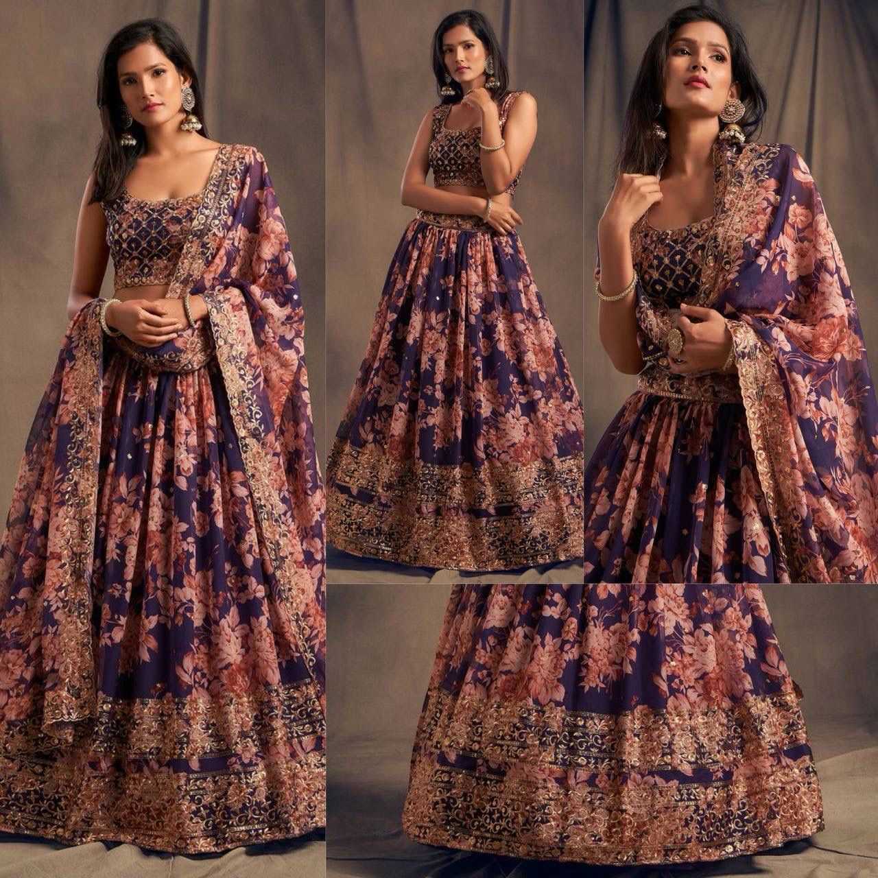 Organza Rin131 7611 Lehengas  Traditional Printed Embroidered Zari Work Lehengas