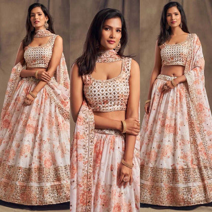 Organza Rin131 7611 Lehengas  Traditional Printed Embroidered Zari Work Lehengas