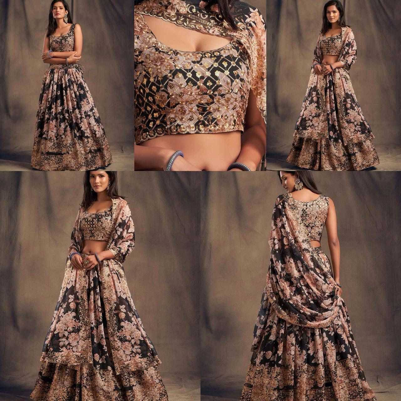 Organza Rin131 7611 Lehengas  Traditional Printed Embroidered Zari Work Lehengas