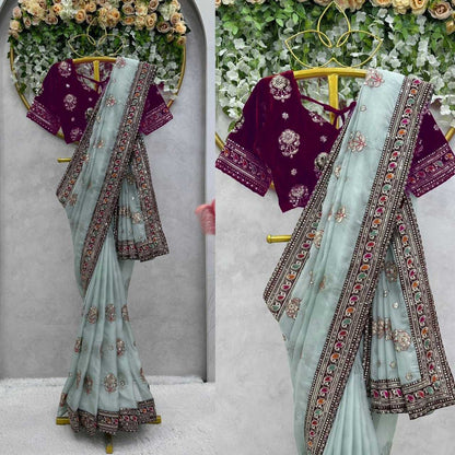 Organza Rin133 460 Sarees  Designer Organza Party Wear Sequence Sarees