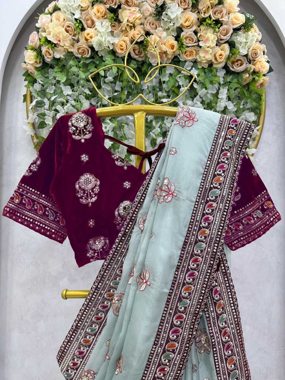 Organza Rin133 460 Sarees  Designer Organza Party Wear Sequence Sarees