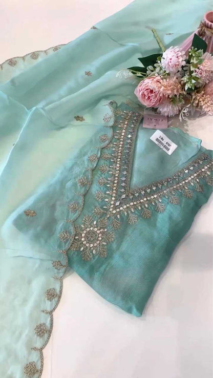 Organza Rin141 1743 Suits  Embroidery Ladies Silk Party Wear Zari Work Suits