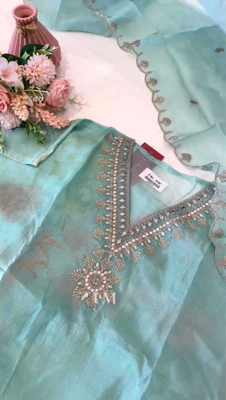 Organza Rin141 1743 Suits  Embroidery Ladies Silk Party Wear Zari Work Suits