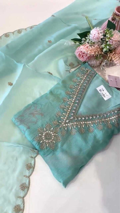 Organza Rin141 1743 Suits  Embroidery Ladies Silk Party Wear Zari Work Suits