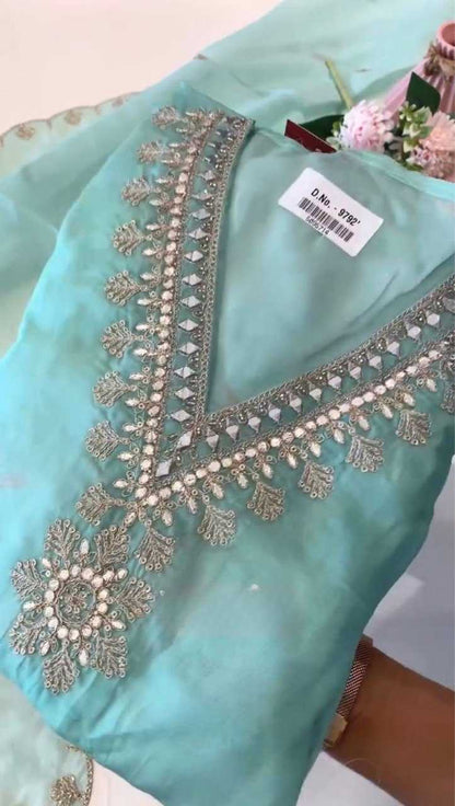 Organza Rin141 1743 Suits  Embroidery Ladies Silk Party Wear Zari Work Suits