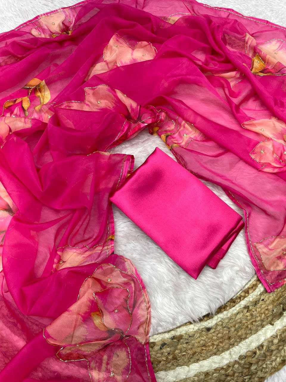 Organza Rin143 464 Sarees  Organza Fancy Printed Sequins Work Silk Sarees