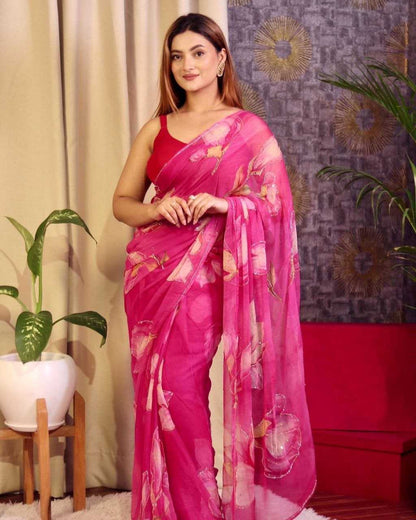 Organza Rin143 464 Sarees  Organza Fancy Printed Sequins Work Silk Sarees