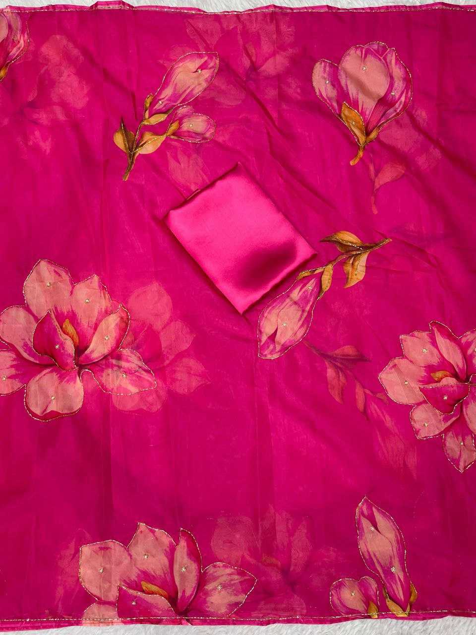 Organza Rin143 464 Sarees  Organza Fancy Printed Sequins Work Silk Sarees