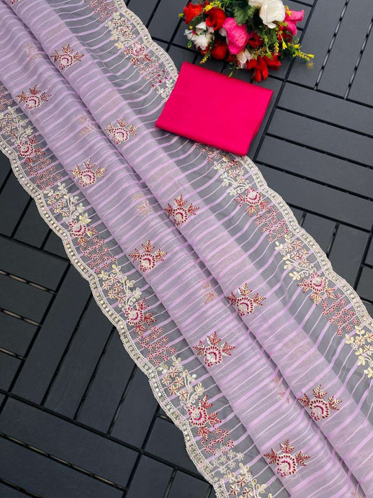 Organza Rin164 Rrs67 Sarees  Fancy Organza Embroidered Sarees