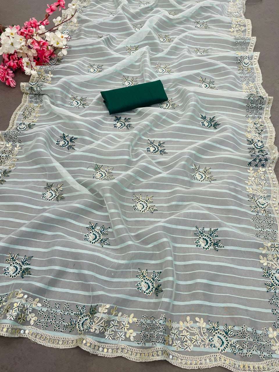 Organza Rin164 Rrs67 Sarees  Fancy Organza Embroidered Sarees