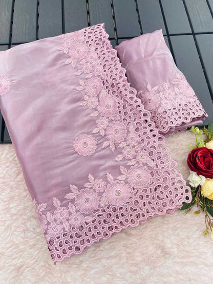 Organza Rin164 Rrs82 Sarees  Organza Party Wear Fancy Crape Satin Cutwork Sarees