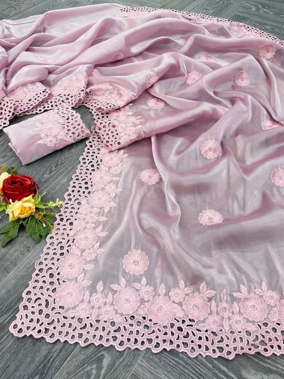 Organza Rin164 Rrs82 Sarees  Organza Party Wear Fancy Crape Satin Cutwork Sarees