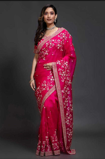 Organza Rin164 Rrs92 Sarees  Organza Sequence Festive Zari Pink Sarees