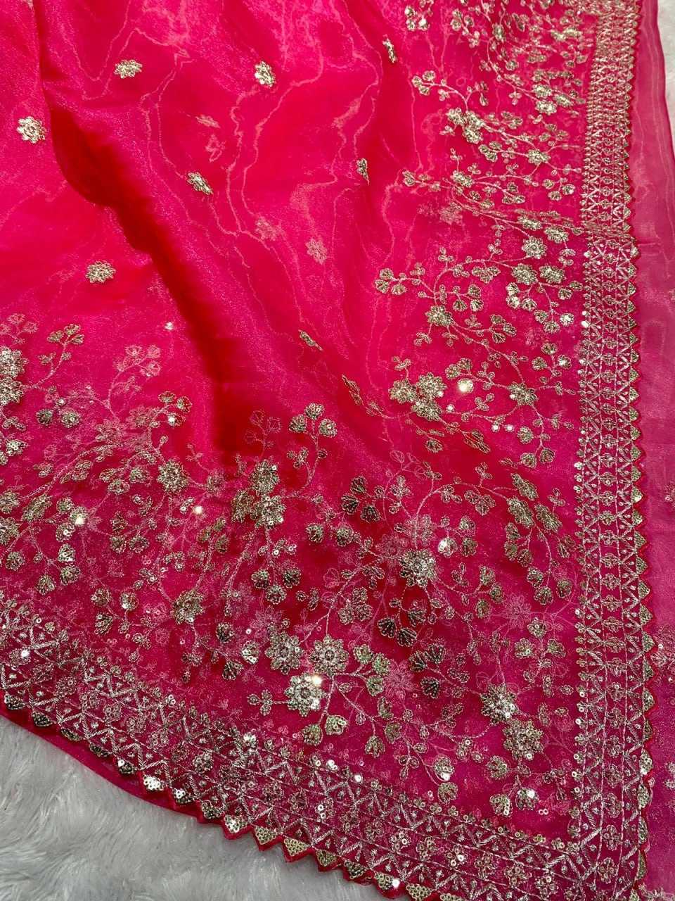 Organza Rin164 Rrs92 Sarees  Organza Sequence Festive Zari Pink Sarees