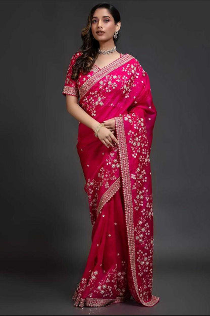 Organza Rin164 Rrs92 Sarees  Organza Sequence Festive Zari Pink Sarees