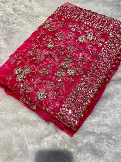 Organza Rin164 Rrs92 Sarees  Organza Sequence Festive Zari Pink Sarees