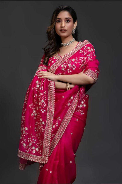 Organza Rin164 Rrs92 Sarees  Organza Sequence Festive Zari Pink Sarees