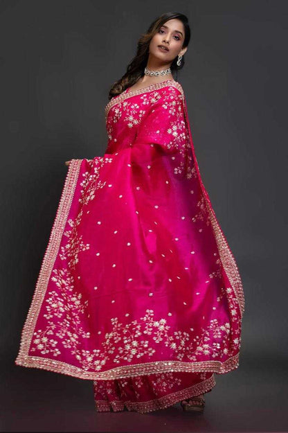 Organza Rin164 Rrs92 Sarees  Organza Sequence Festive Zari Pink Sarees