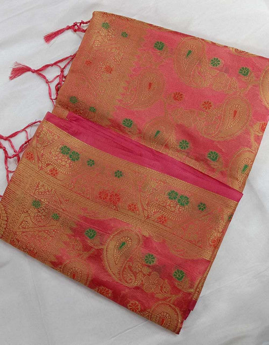 Organza Rin165 Meena Sarees  Organza Ladies Zari Border Sarees