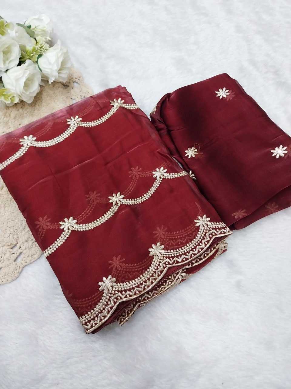 Organza Rin171 516 Sarees  Organza Fancy Embroidered Cutwork Sarees