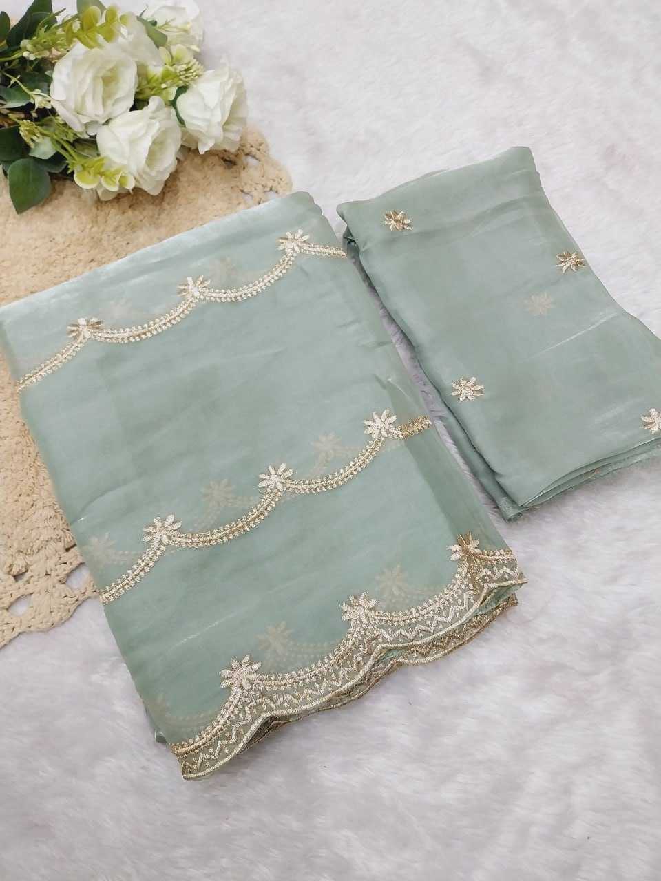 Organza Rin171 516 Sarees  Organza Fancy Embroidered Cutwork Sarees