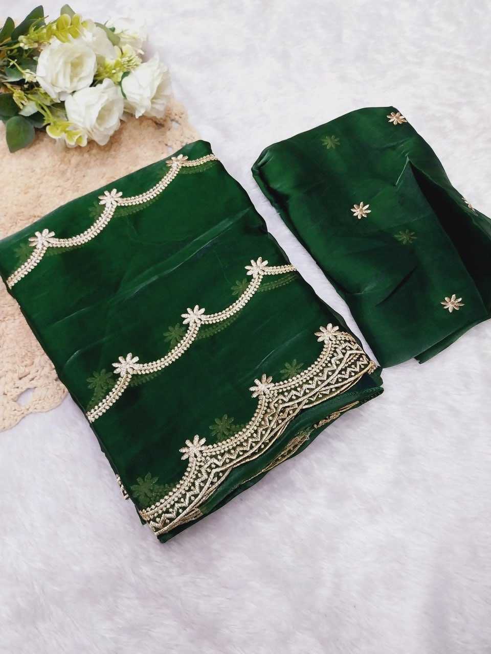 Organza Rin171 516 Sarees  Organza Fancy Embroidered Cutwork Sarees