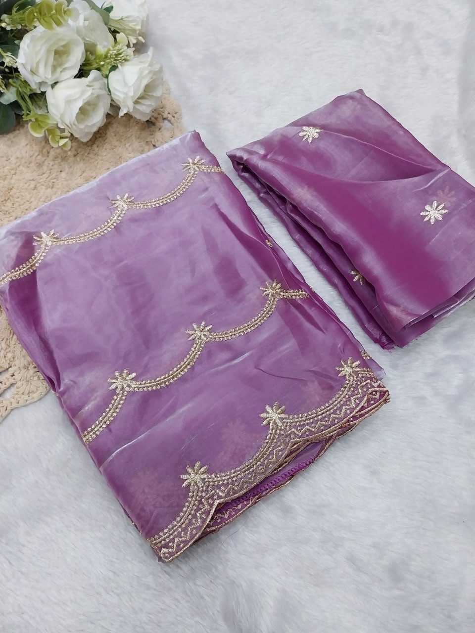 Organza Rin171 516 Sarees  Organza Fancy Embroidered Cutwork Sarees