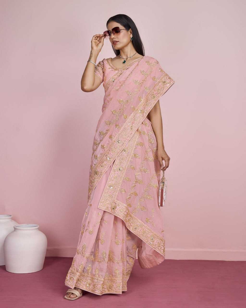 Organza Rin188 Nirma3 Sarees  Organza Work Embroidered Diwali Collections Wedding Sarees