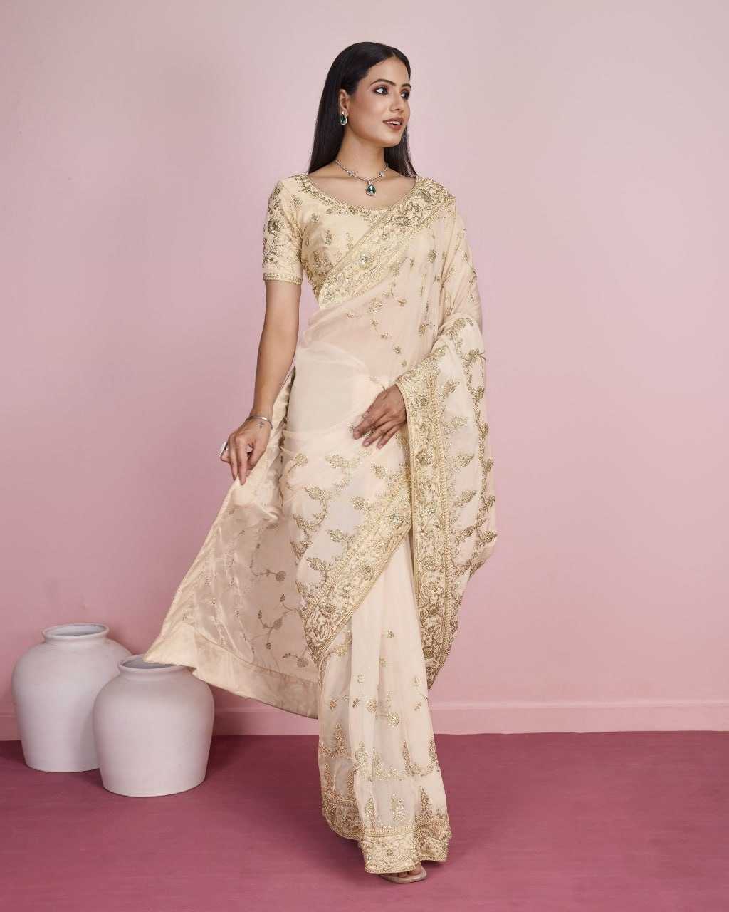 Organza Rin188 Nirma3 Sarees  Organza Work Embroidered Diwali Collections Wedding Sarees