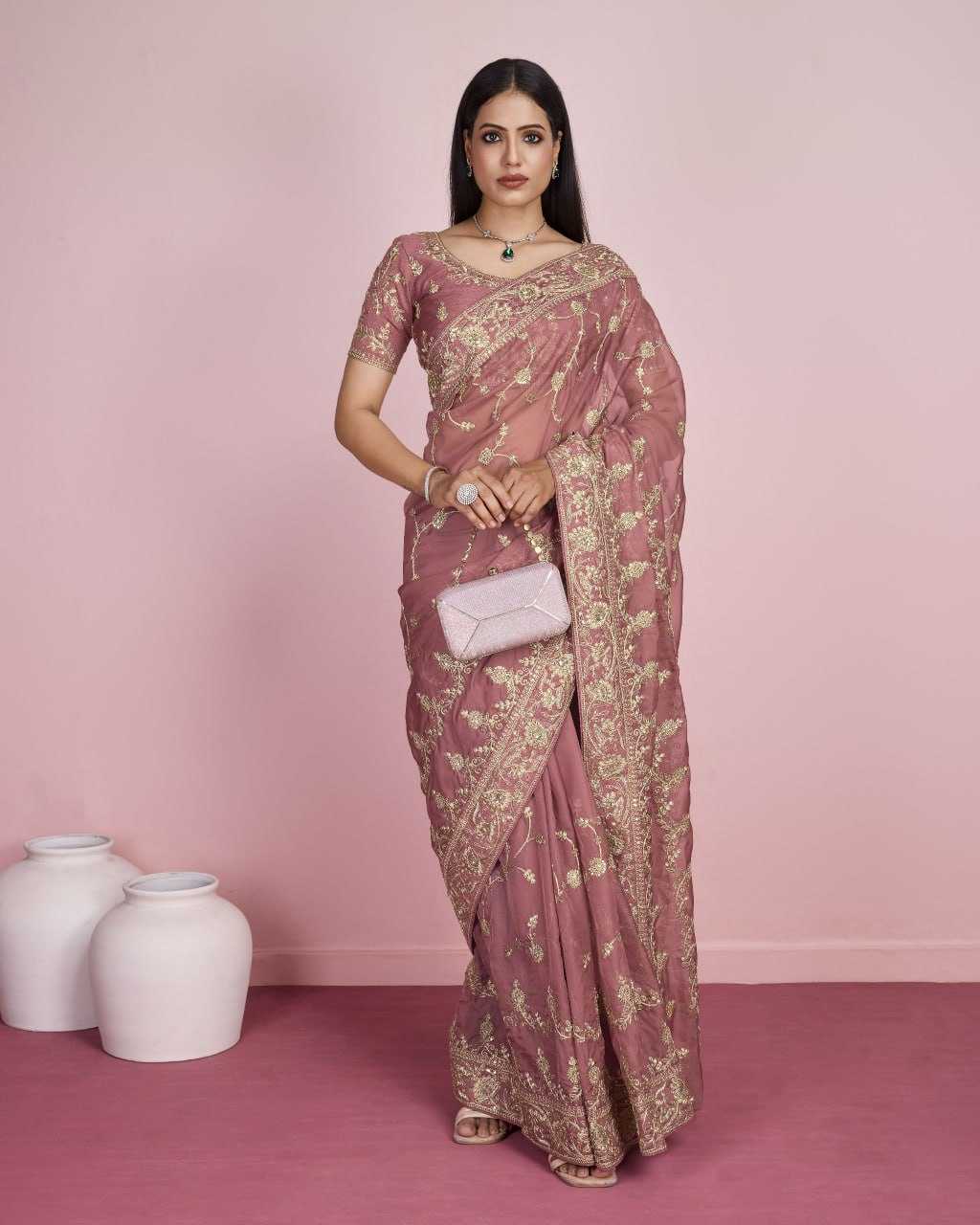 Organza Rin188 Nirma3 Sarees  Organza Work Embroidered Diwali Collections Wedding Sarees