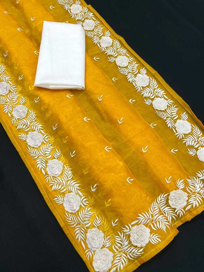 Organza Rin202 524 Sarees  Organza Fancy Work Chikan Sarees