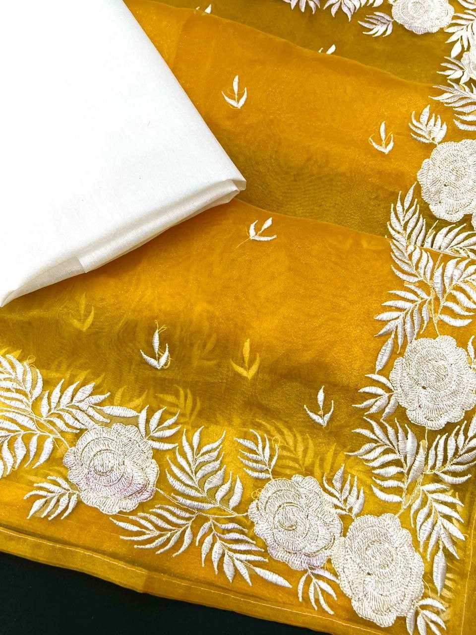 Organza Rin202 524 Sarees  Organza Fancy Work Chikan Sarees