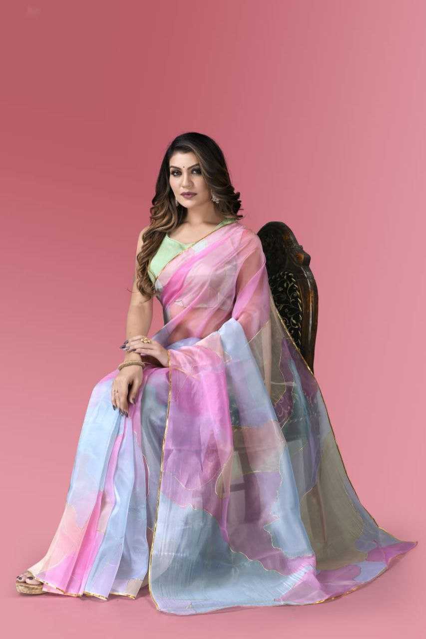 Organza Rin202 527 Sarees  Organza Fancy Printed Lace Border Sarees