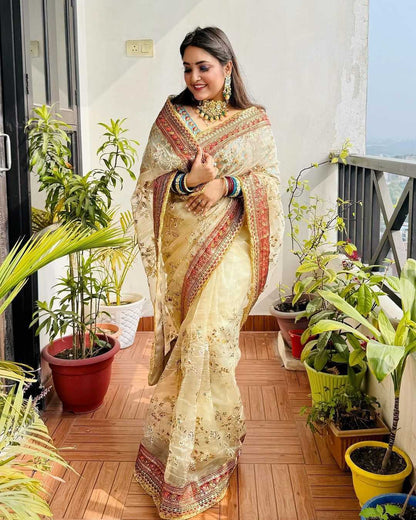 Organza Rrs 17 Sarees  Organza Fancy Embroidered Sarees