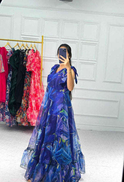 Organza Rst 1013 Gowns  Printed Fancy Long Gowns