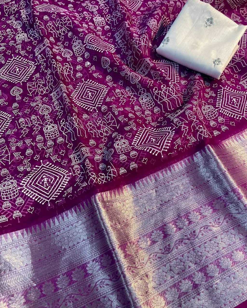 Organza Run Foil Sarees  Fancy Printed Organza Sarees